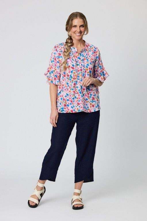 Jet Blonde Frill Cuff Blouse White Floral