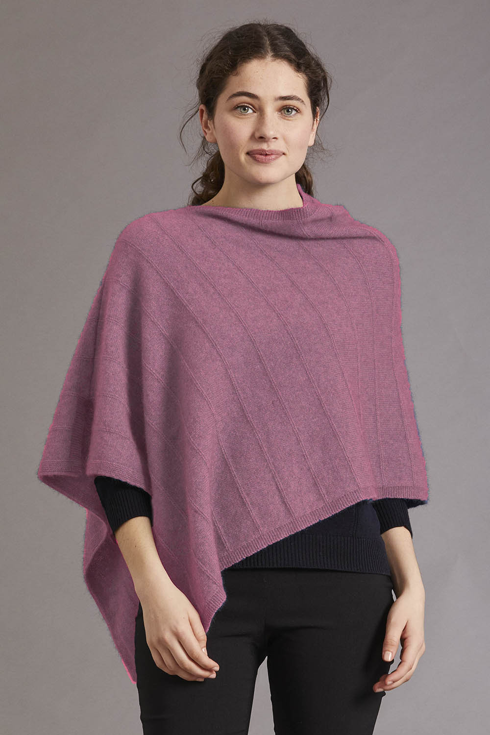 McDonald Textiles Garter Detailed Poncho Heather
