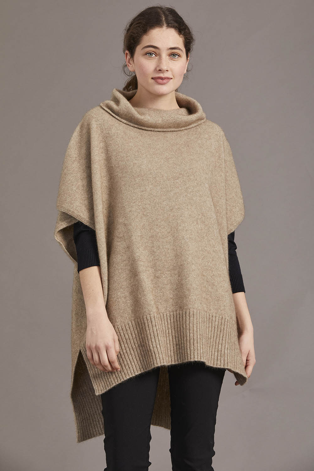 McDonald Textiles Step Hem Poncho Mocha