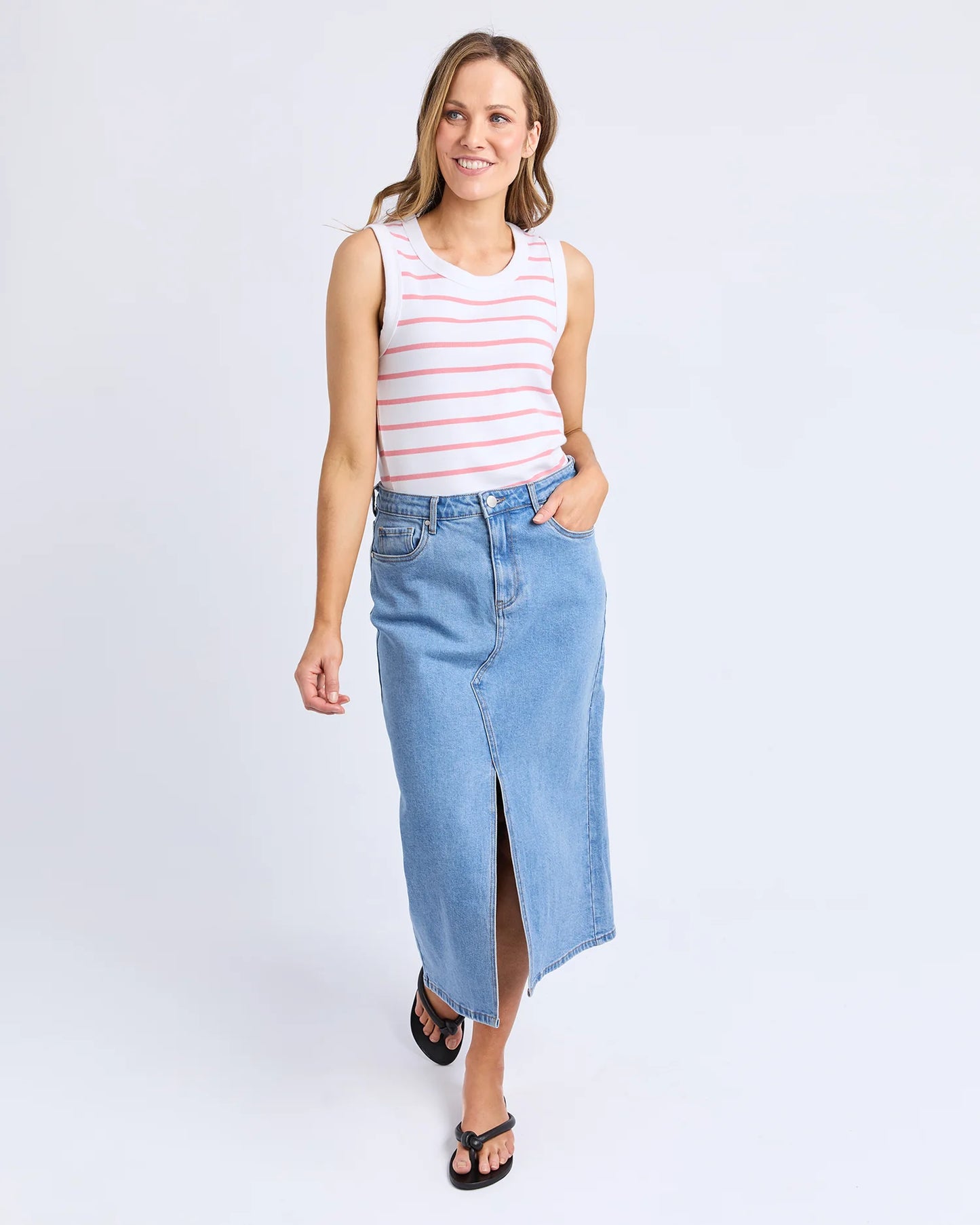 Foxwood Iris Stripe Tank White & Rose