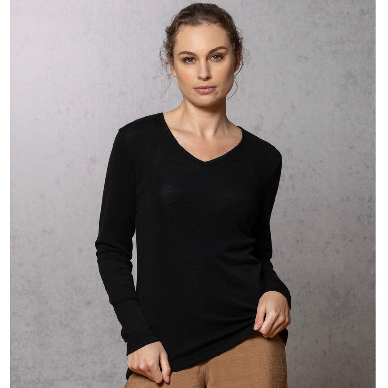 Bay Road Merino Juliet V Neck Black