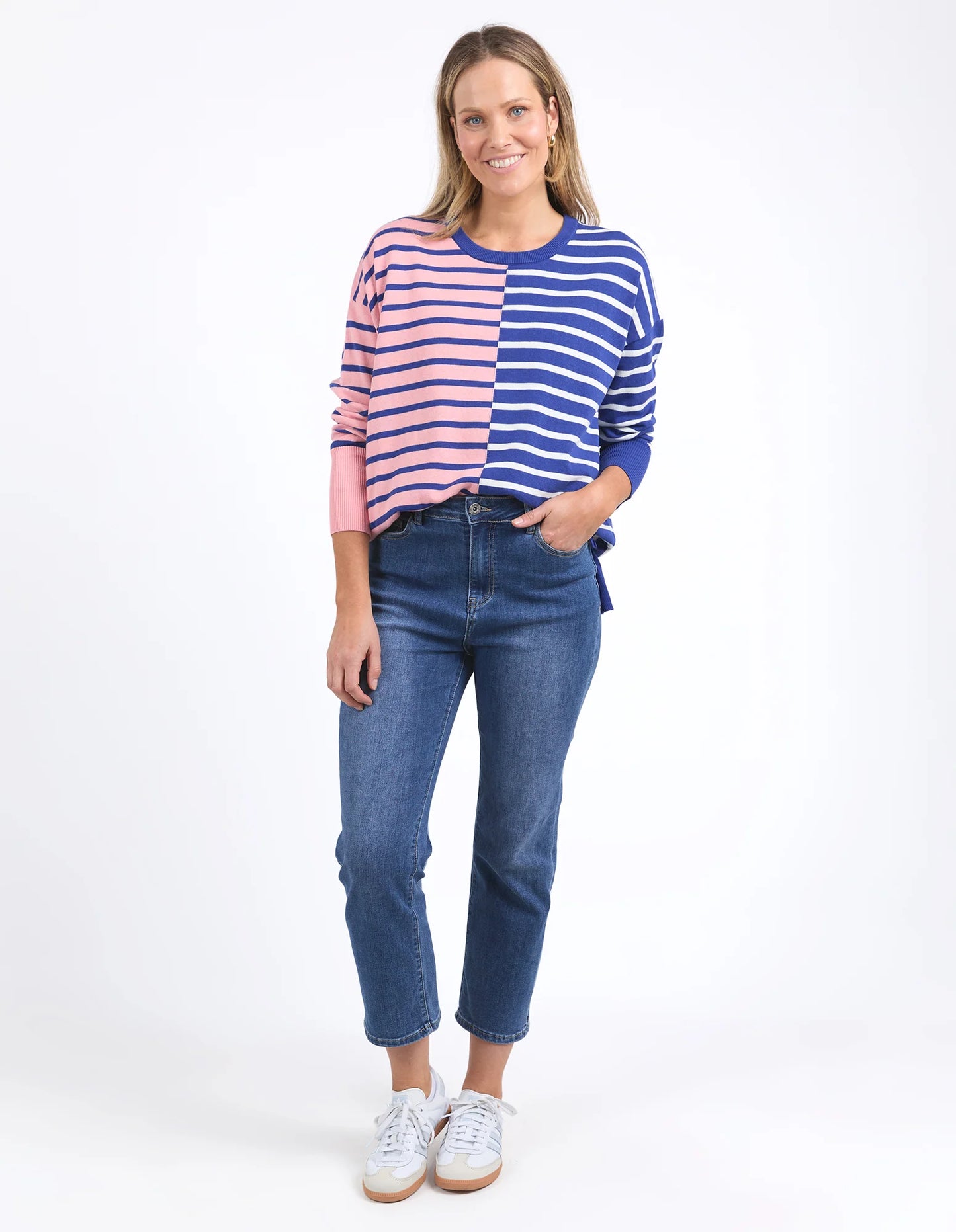 Elm Louise Spliced Knit Deep Blue/Pink Blush