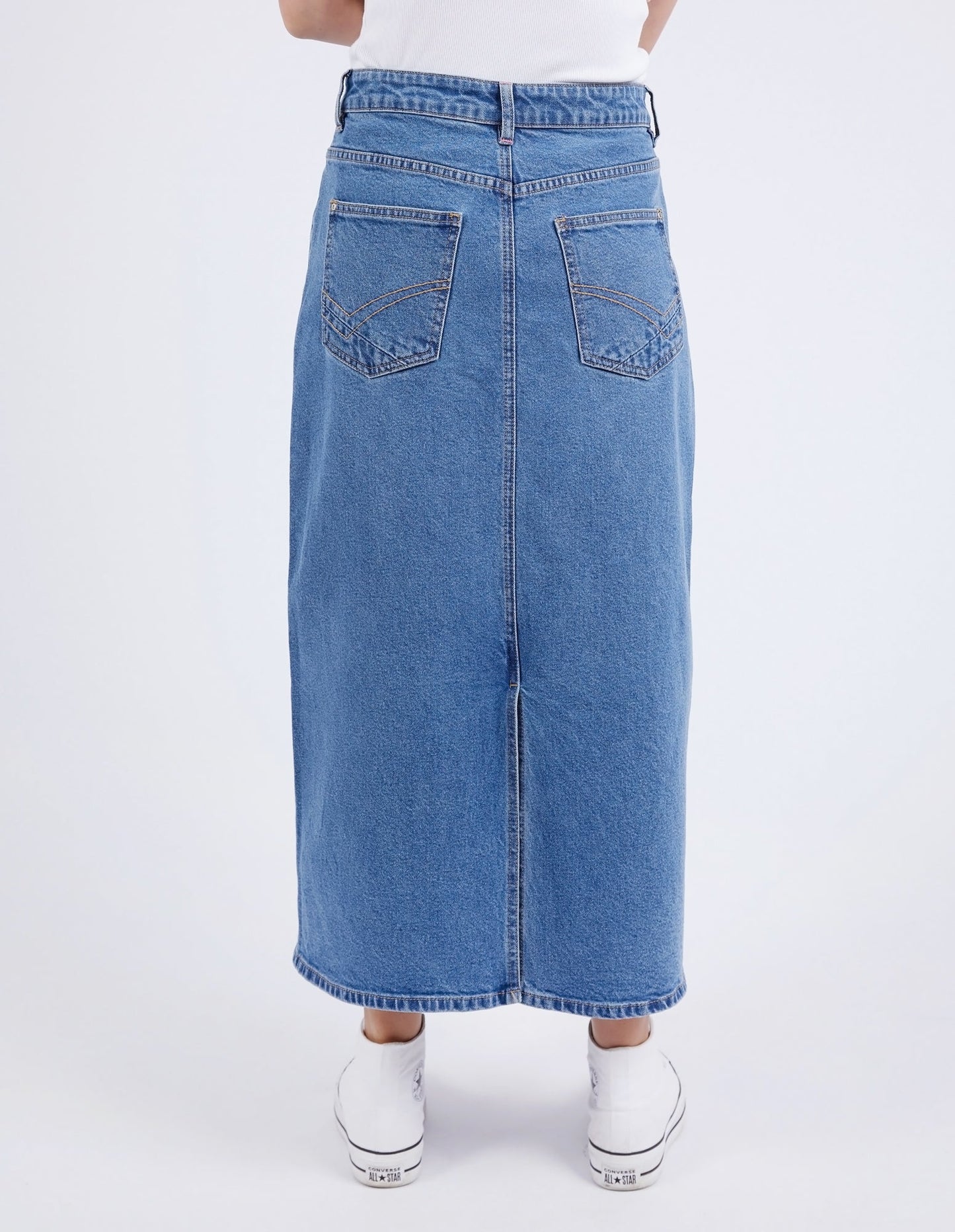 Elm Zoe Midi Denim Skirt Mid Blue Wash