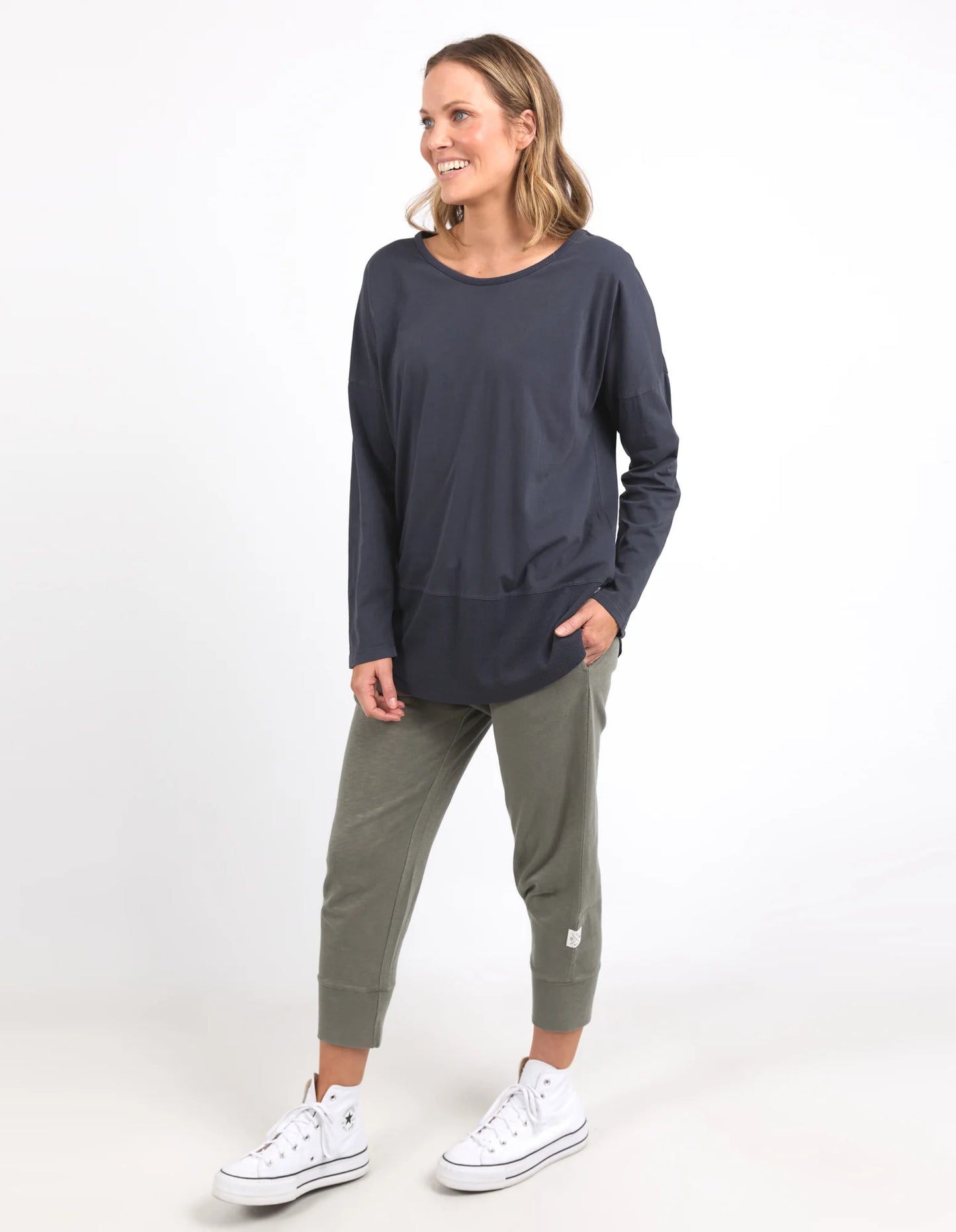 Elm Rib Long Sleeve Tee Deep Navy