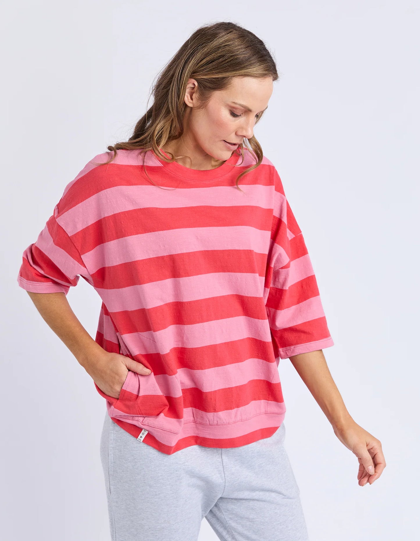 Elm Mazie Block Stripe Sweat Cayenne & Rose