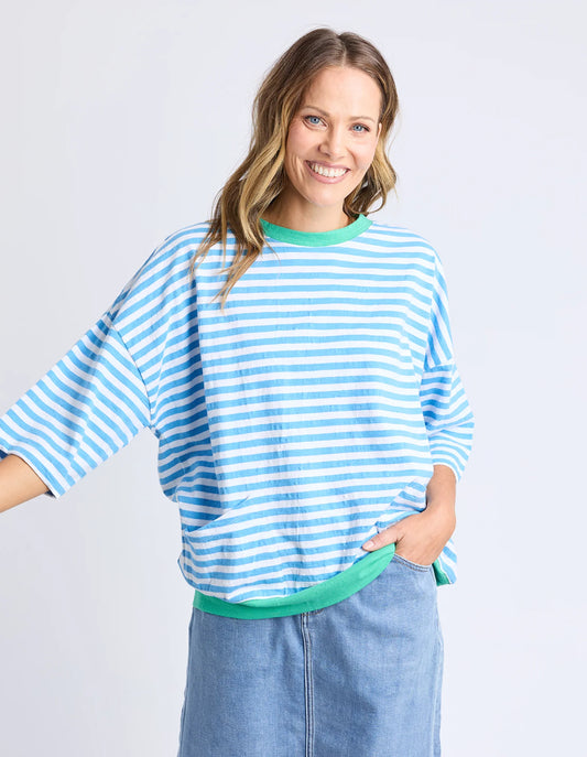 Elm Mazie Stripe Ringer Sweat Azure/White Stripe