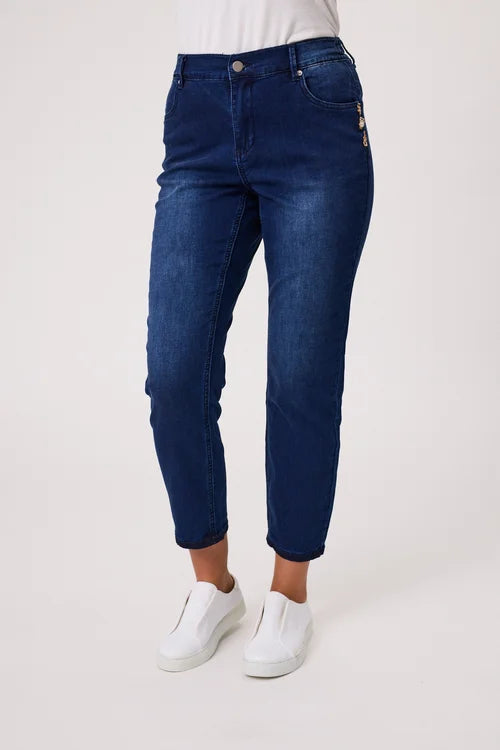 Classified 7/8 Jean with Brooch detail Dark Indigo
