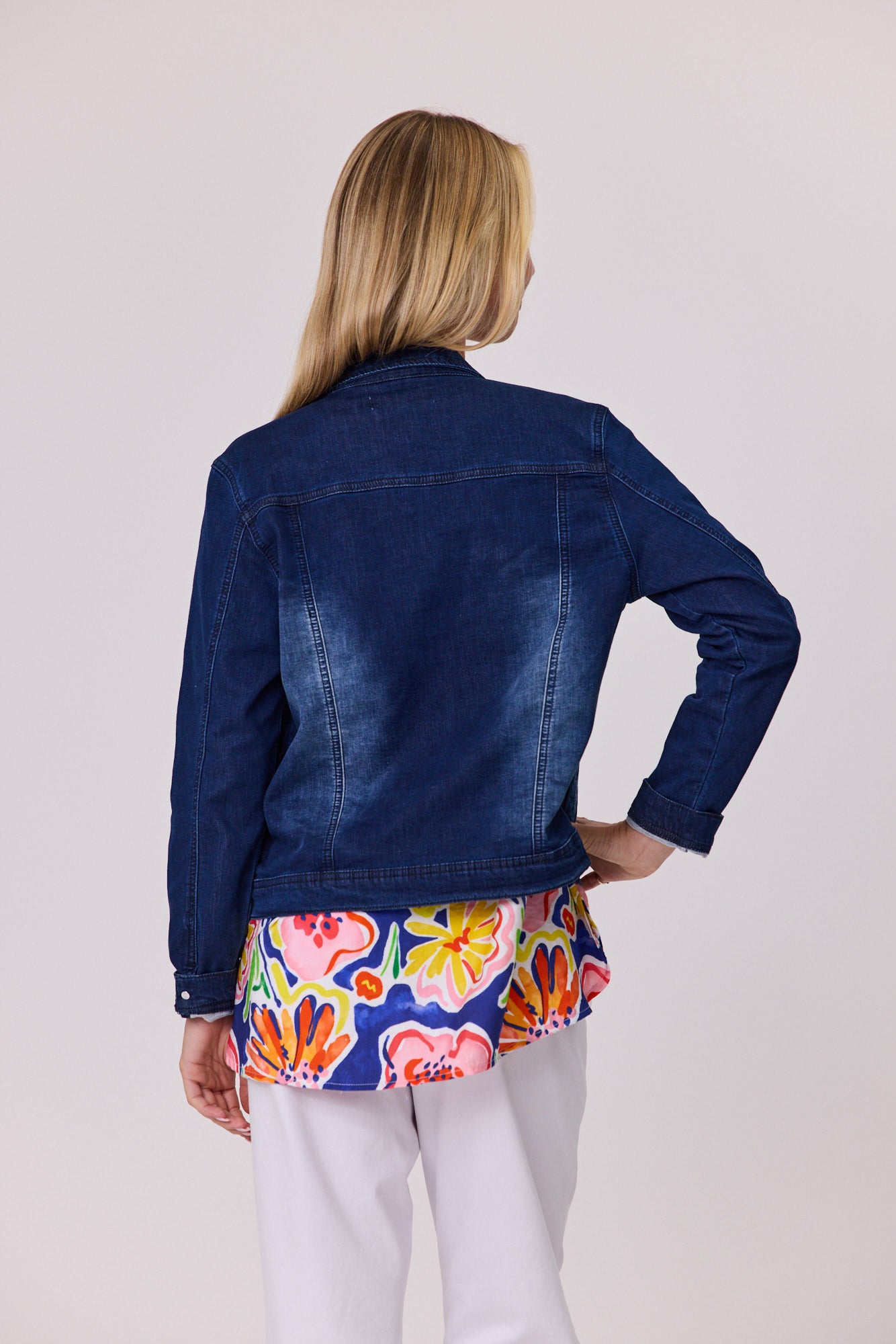Classified Stretch Denim Jacket Pearl Trim