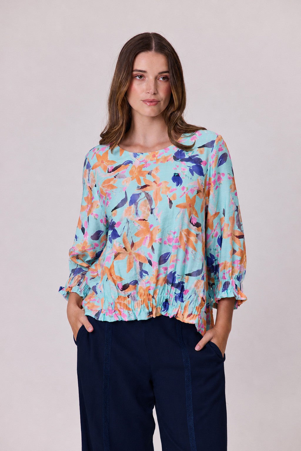 Democracy Summer Bloom Top Aqua
