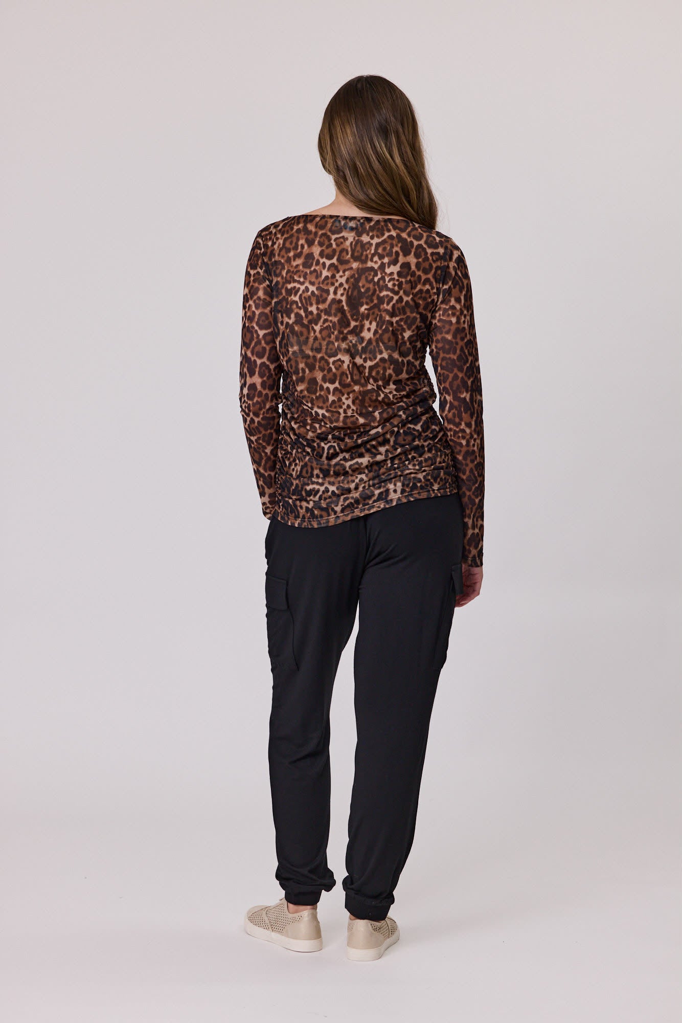 Jet Blonde Rouched Mesh Top Animal