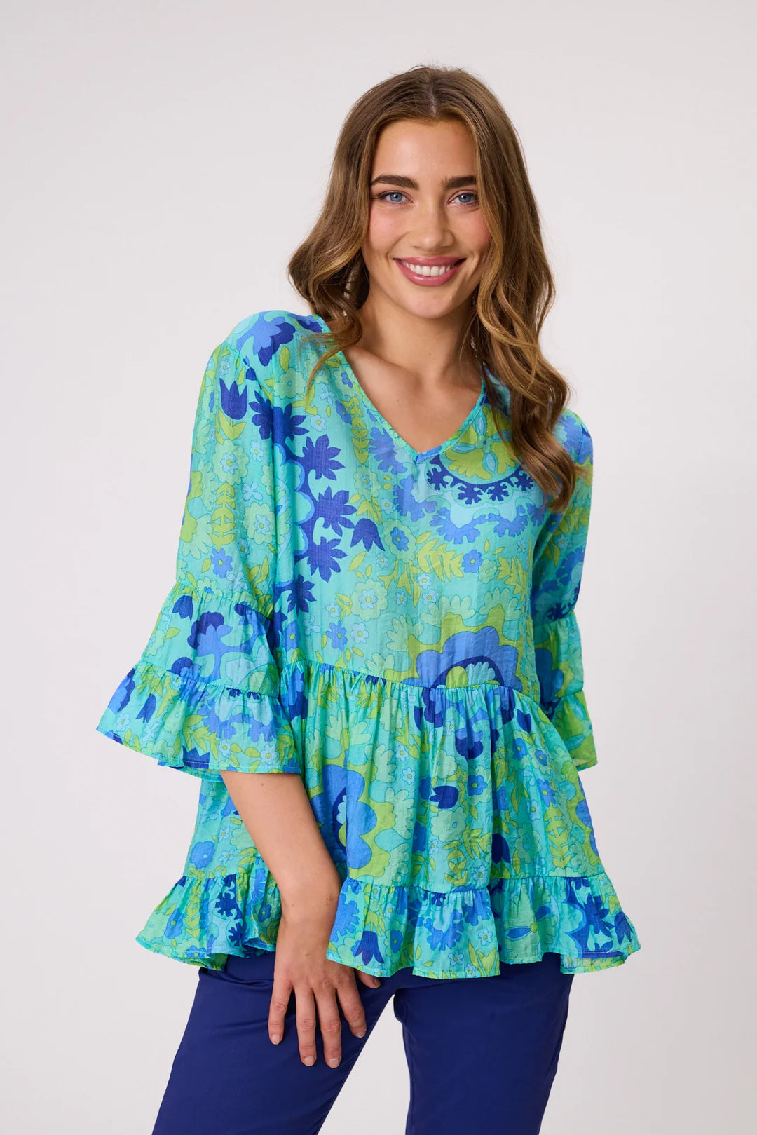 Democracy Liliana Tiered Top Aqua
