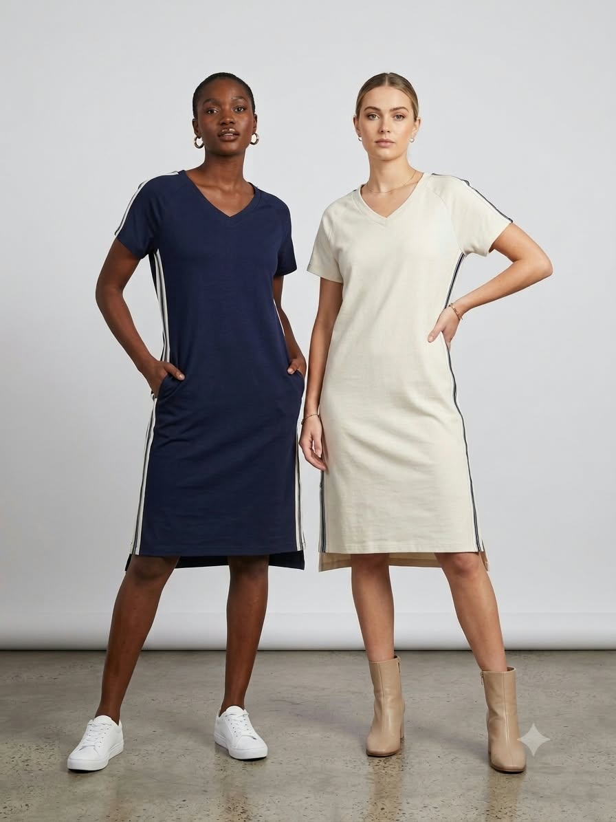 Jet Blonde Trim Linen Dress Natural