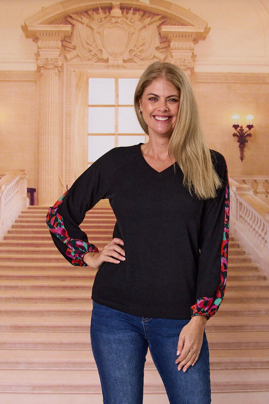Democracy Isabelle Print Panel Top Black