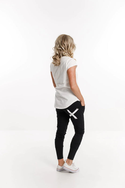 Home-lee Apartment Pants - Black with White X Print