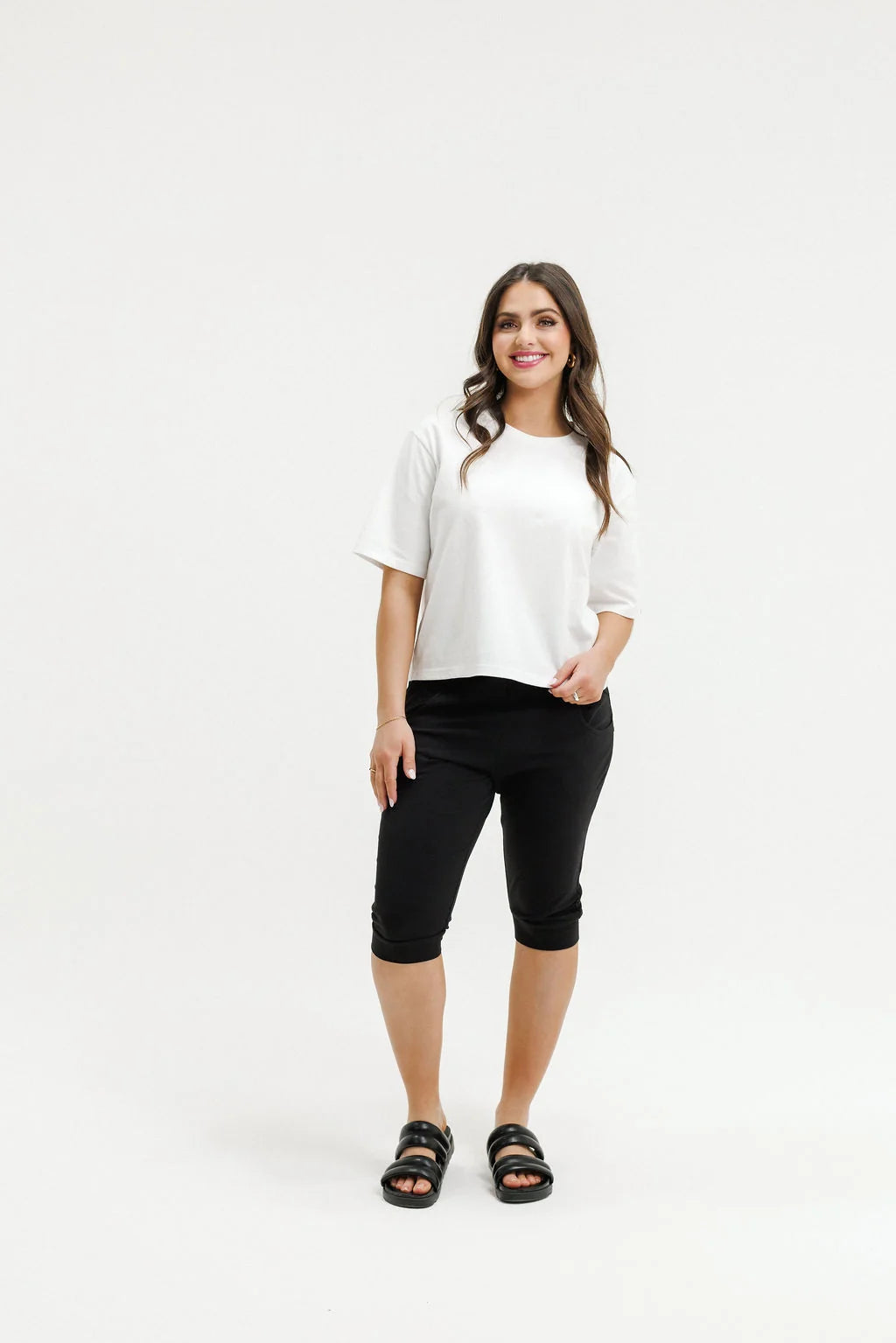 Home-lee 3/4 Apartment Pants - Black with Cherry/Blush Squiggle X