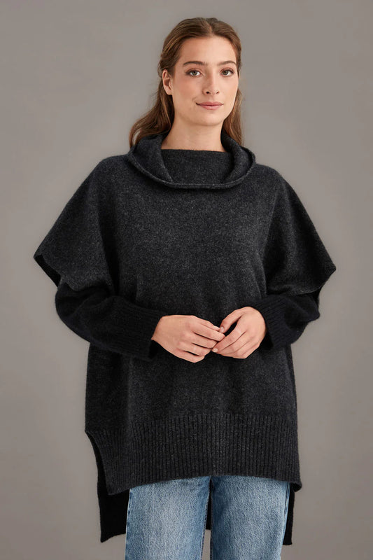 McDonald Textiles Step Hem Poncho Charcoal