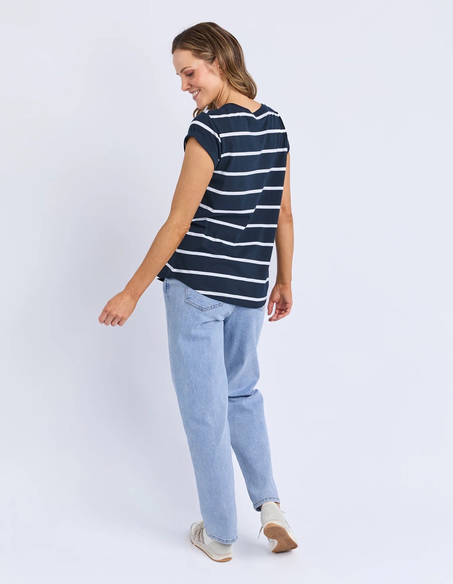 Foxwood Manly Stripe Vee Tee Dark Sapphire/ White