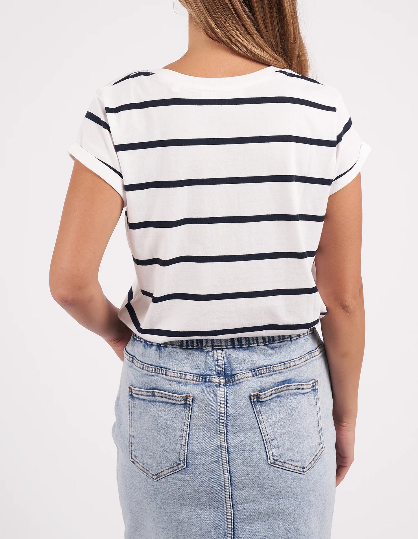Foxwood Manly Stripe Vee Tee White/ Navy Stripe