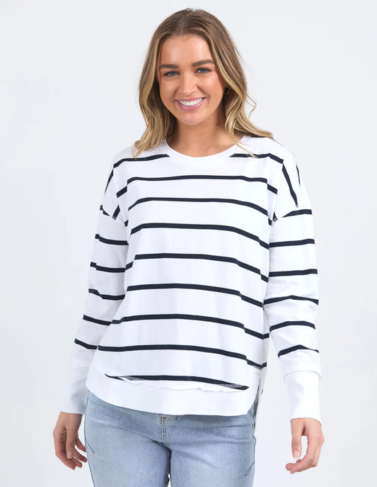 Foxwood Farrah Stripe Long Sleeve White/ Navy