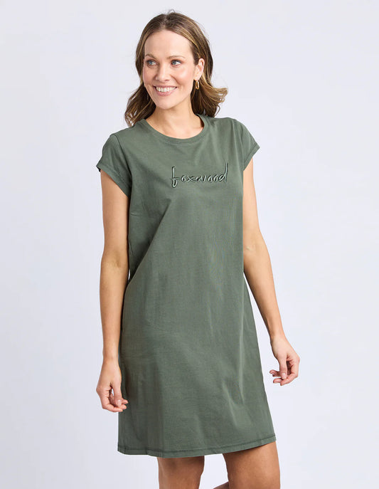 Foxwood Signature Embroidery Tee Dress Khaki