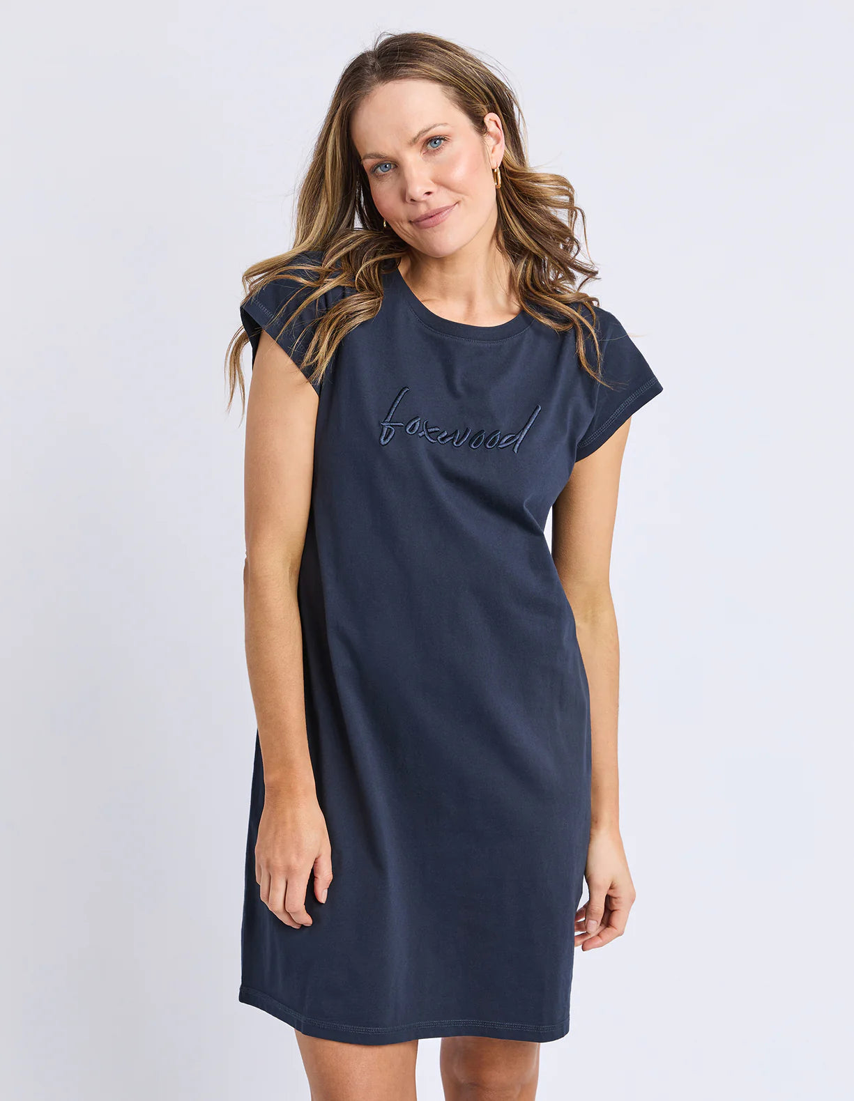 Foxwood Signature Embroidery Tee Dress Dark Sapphire