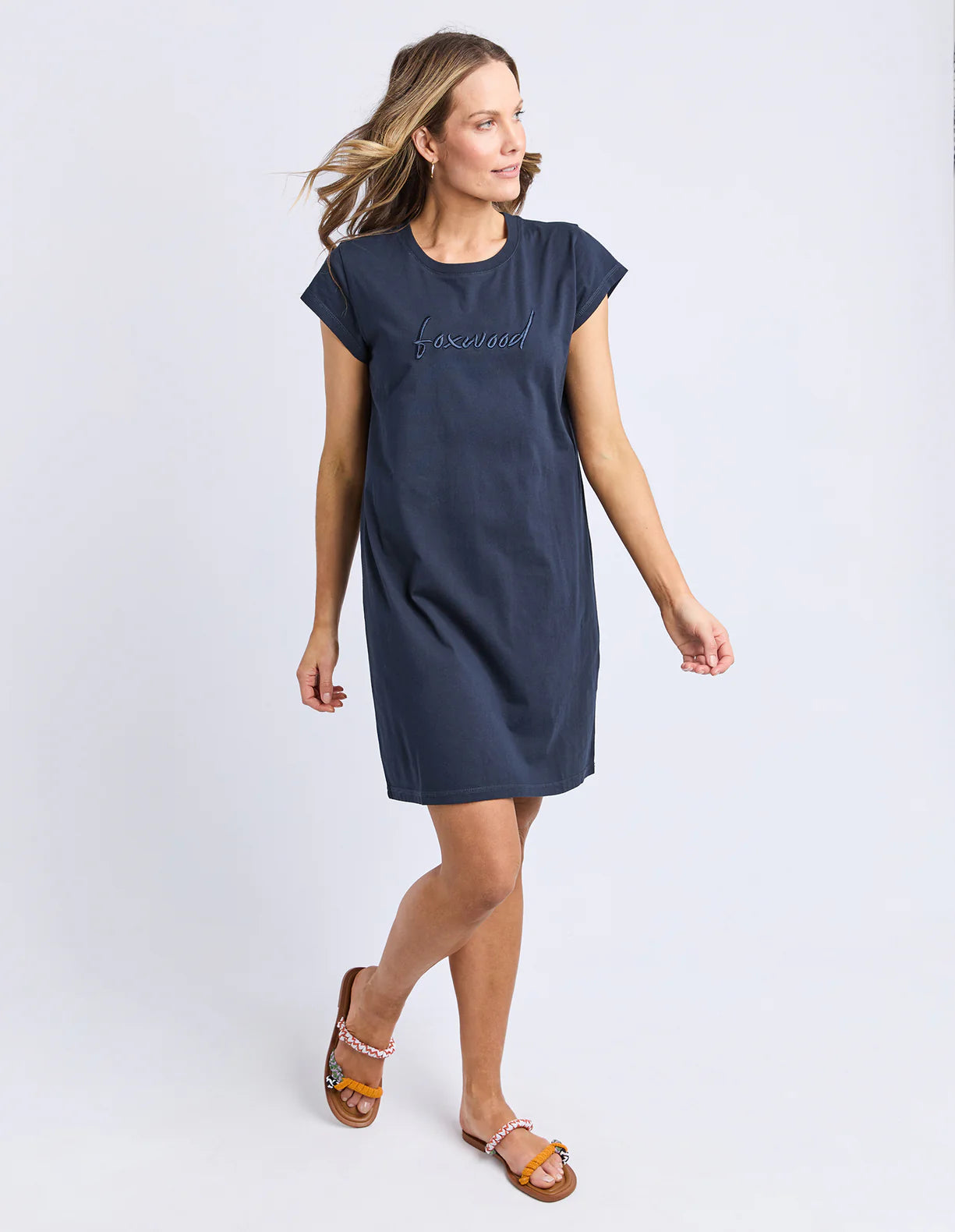 Foxwood Signature Embroidery Tee Dress Dark Sapphire