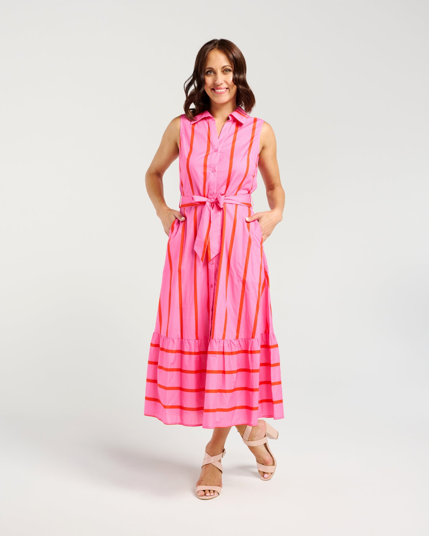 Zafina Peyton Dress Pink Red Stripe