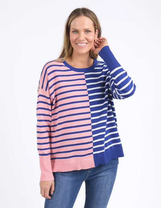 Elm Louise Spliced Knit Deep Blue/Pink Blush