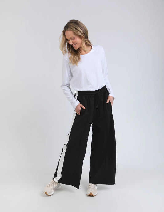 Elm Carmen Wide Leg Pant Black & Marshmallow Stripe