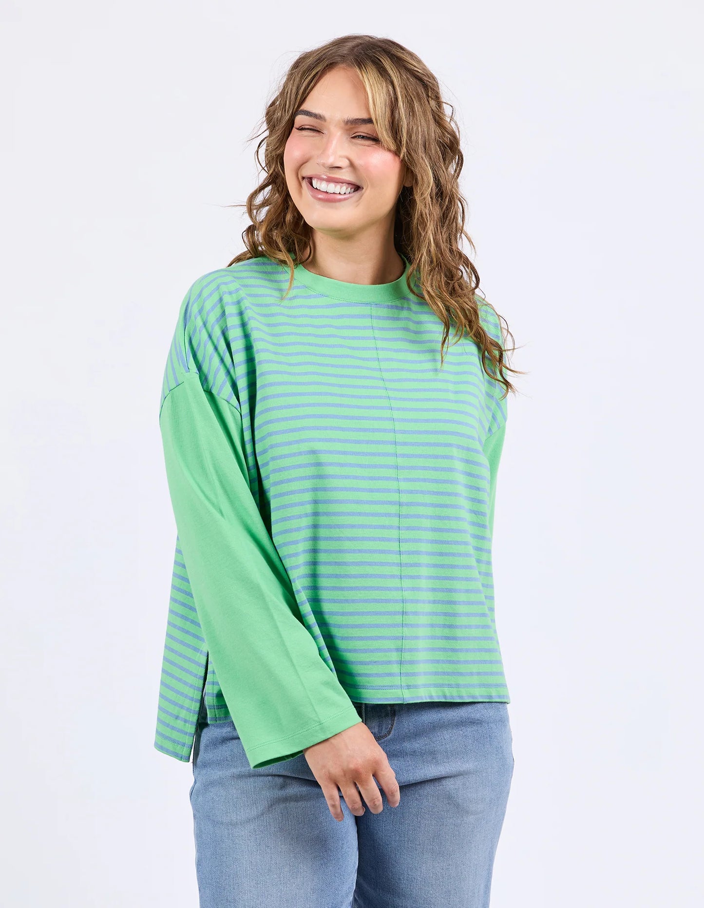 Elm Kova Sweat Dusk Blue & Green Stripe