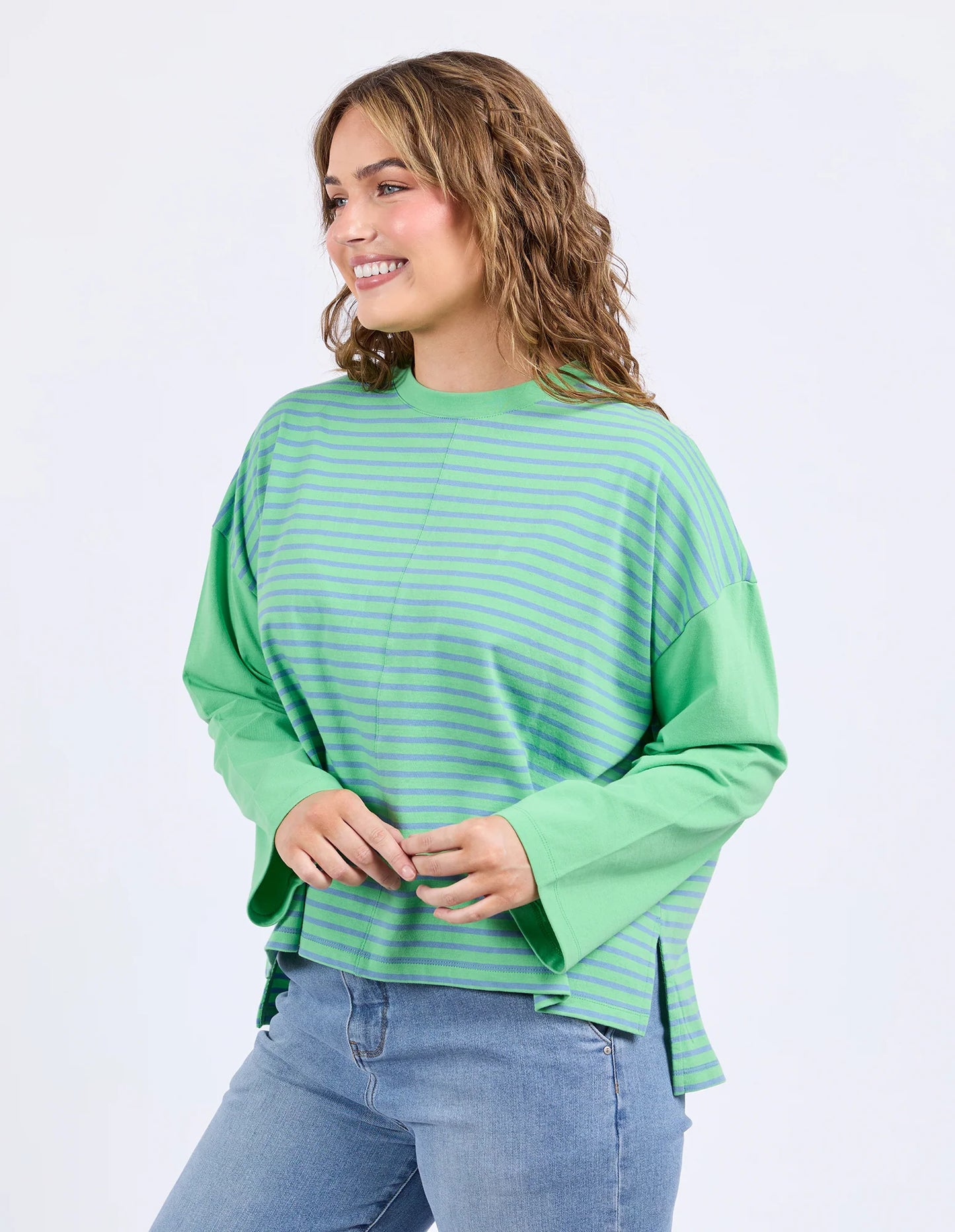 Elm Kova Sweat Dusk Blue & Green Stripe
