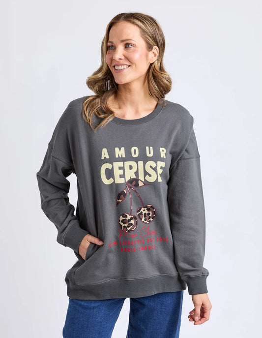 Elm Amore Cerise Crew Washed Black