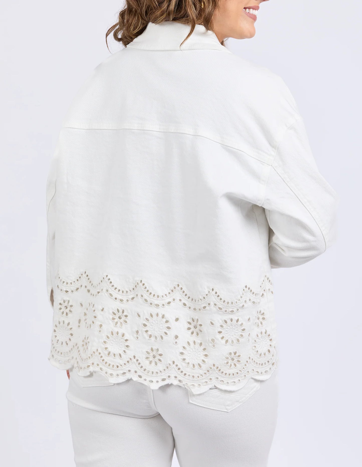 Elm Lace Denim Jacket Vintage White