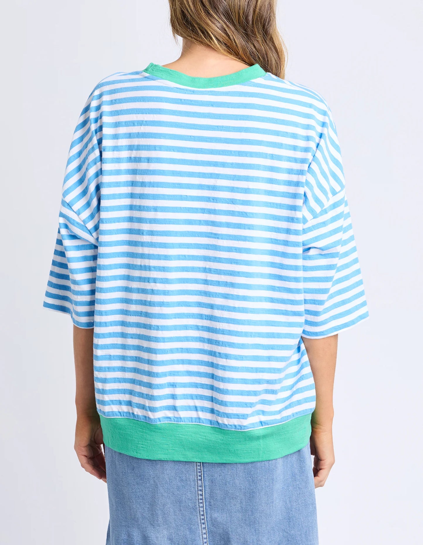 Elm Mazie Stripe Ringer Sweat Azure/White Stripe