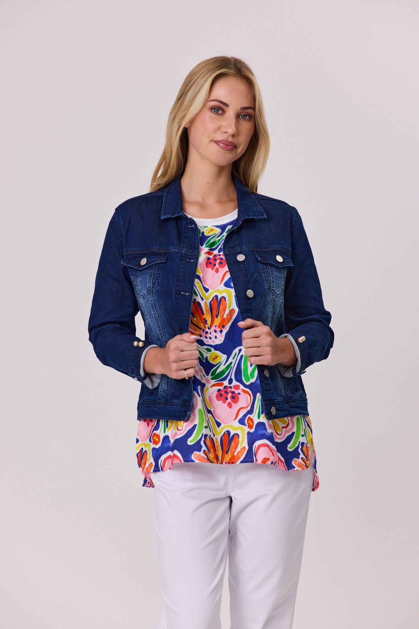 Classified Stretch Denim Jacket Pearl Trim