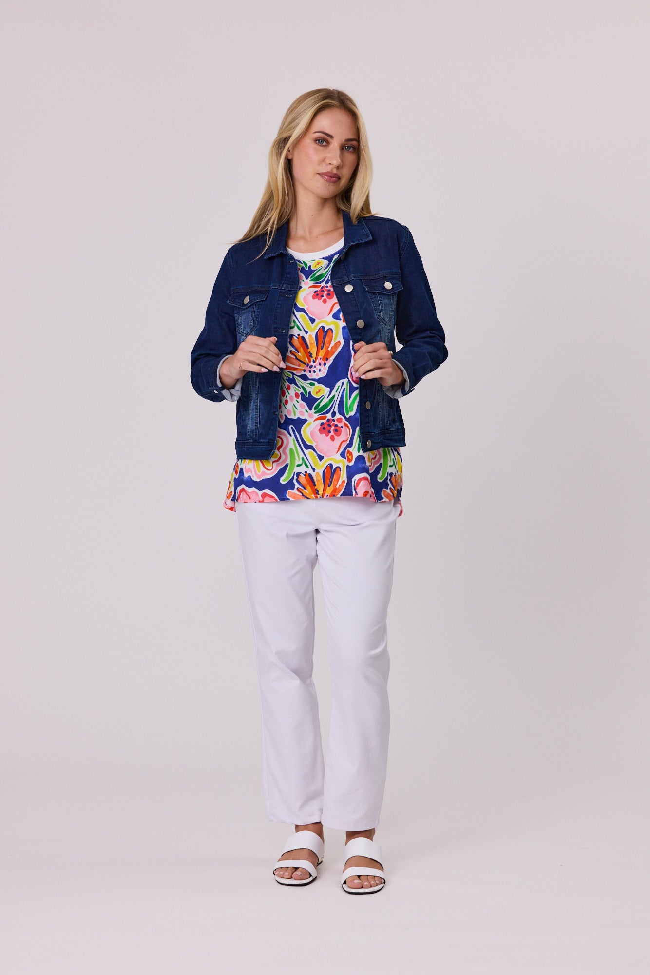 Classified Stretch Denim Jacket Pearl Trim