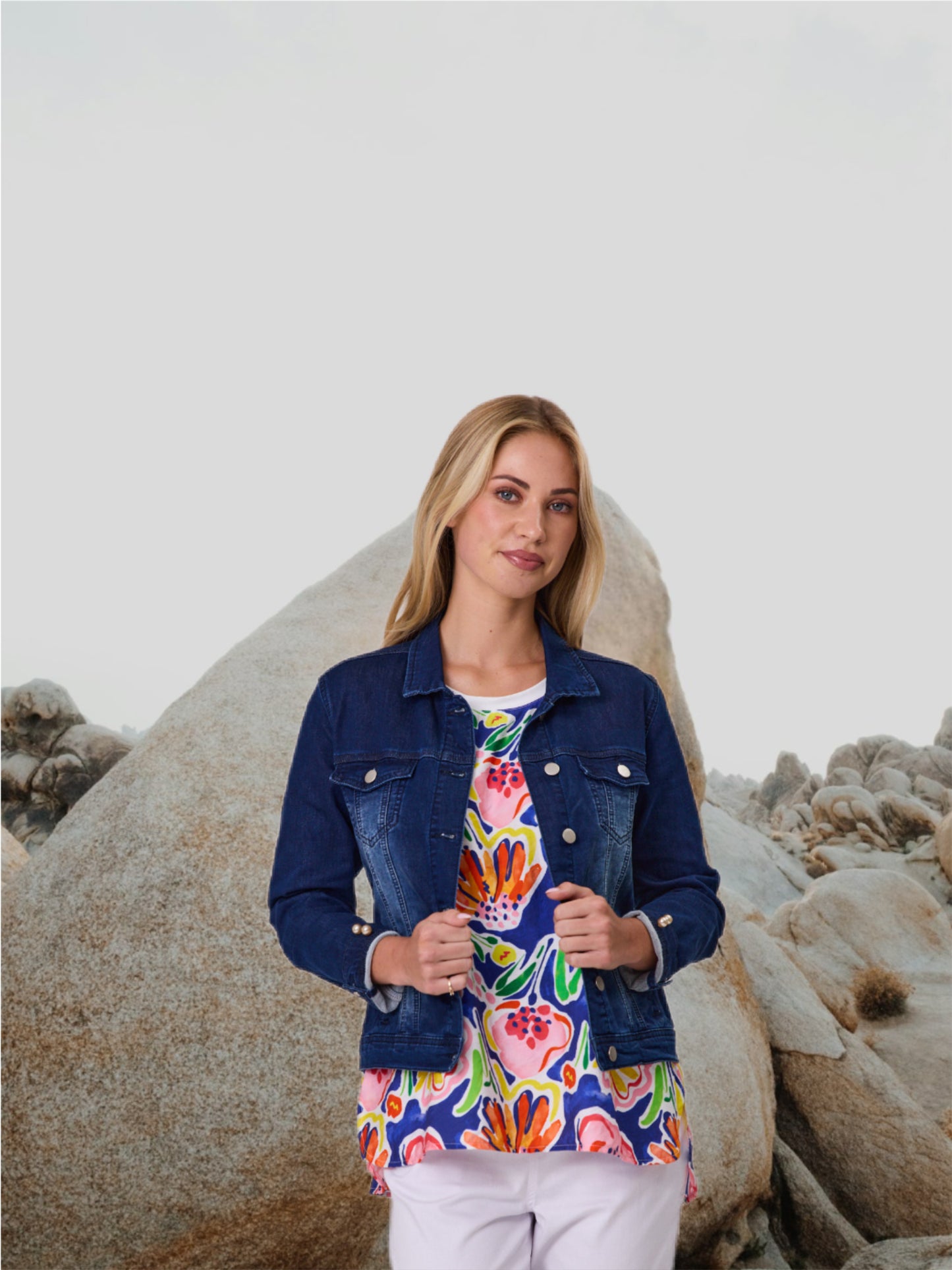 Classified Stretch Denim Jacket Pearl Trim