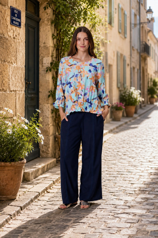 Democracy Summer Bloom Top Aqua