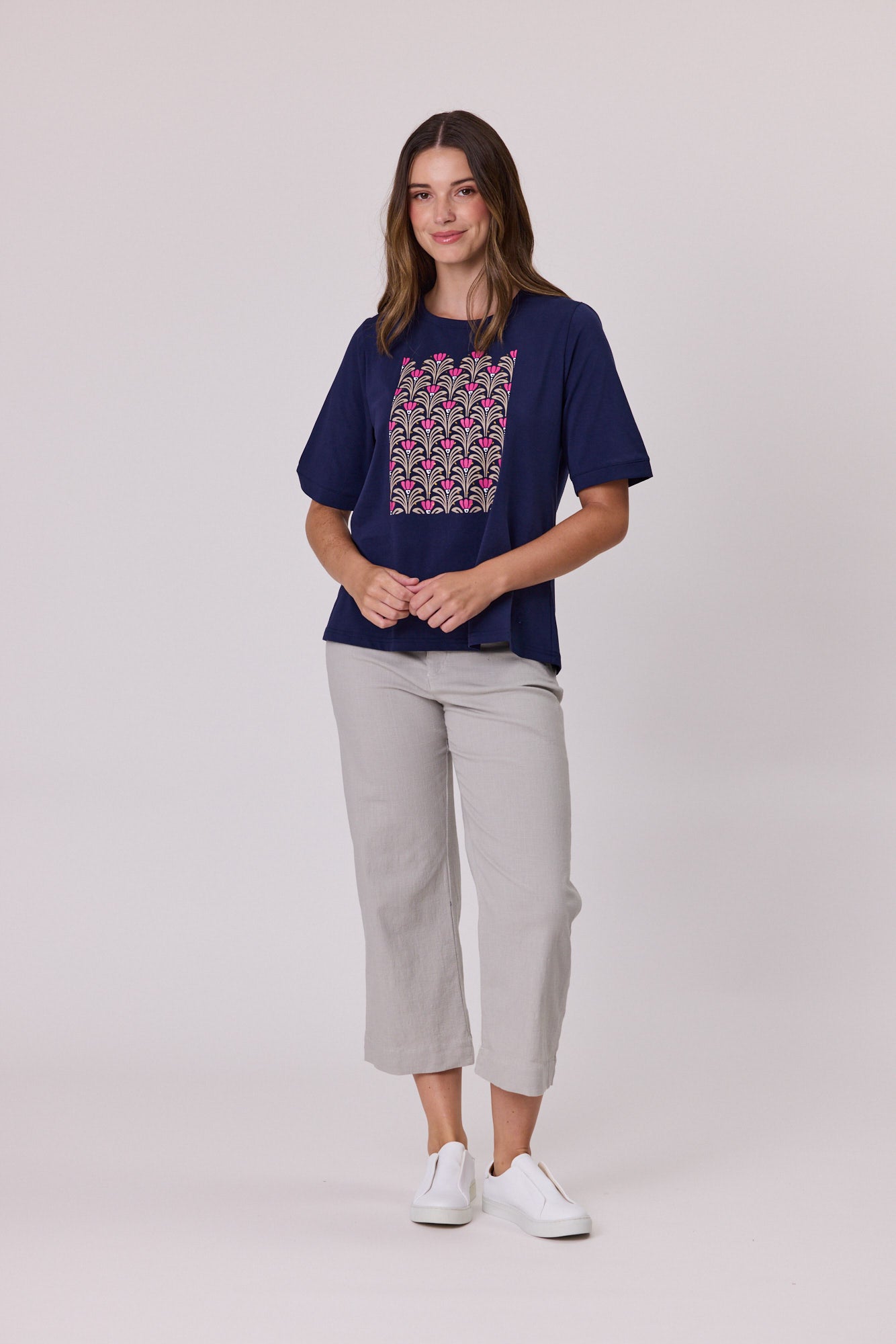 Democracy Diamante Trim T-Shirt Navy
