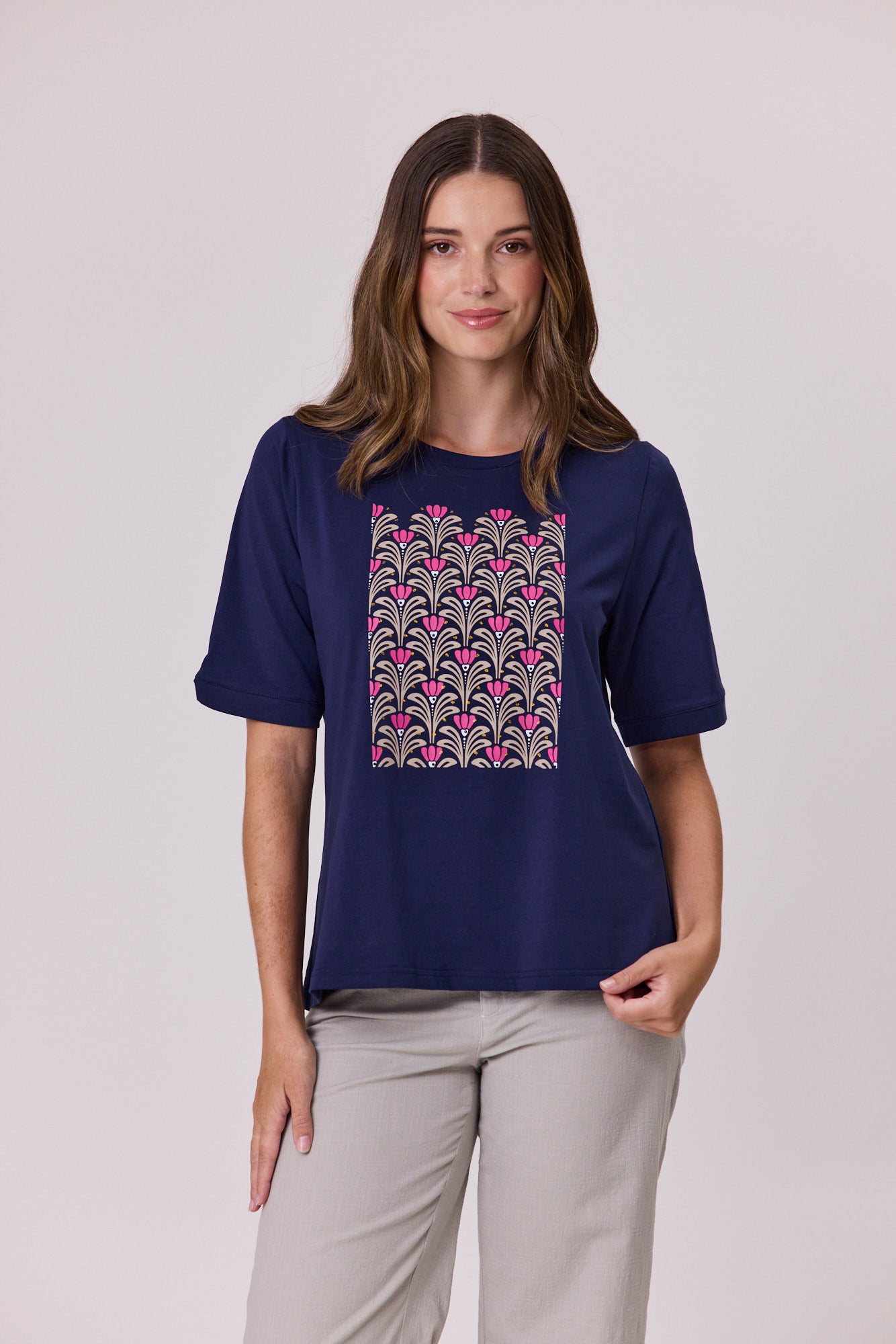 Democracy Diamante Trim T-Shirt Navy
