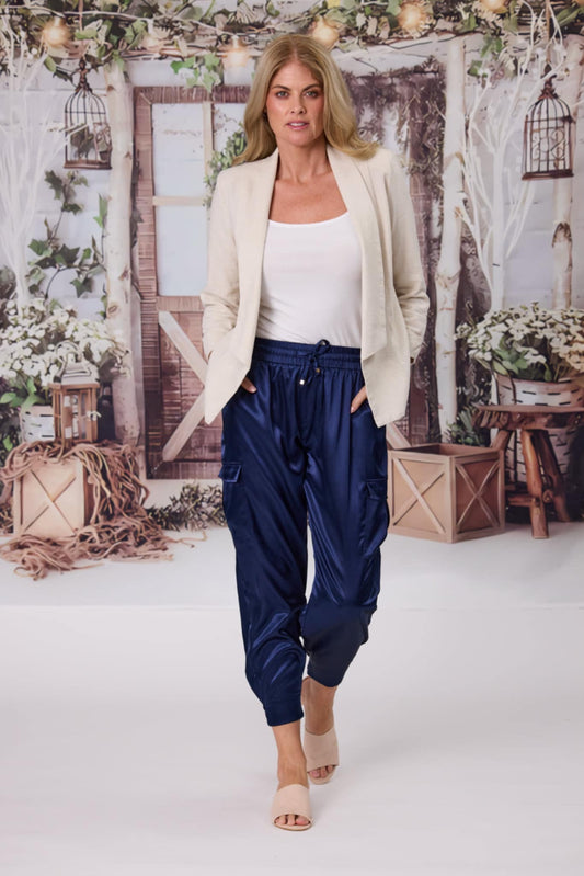 Jet Blonde Satin Cargo Pant Midnight Blue