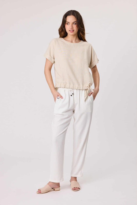 Jet Blonde Linen Tee Top Biscuit