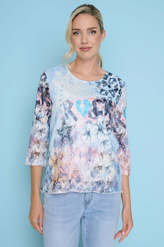 Picadilly 3/4 Sleeve Printed Top