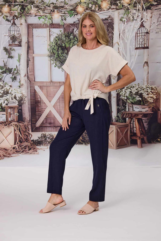 Jet Blonde Linen Mix Pant Navy