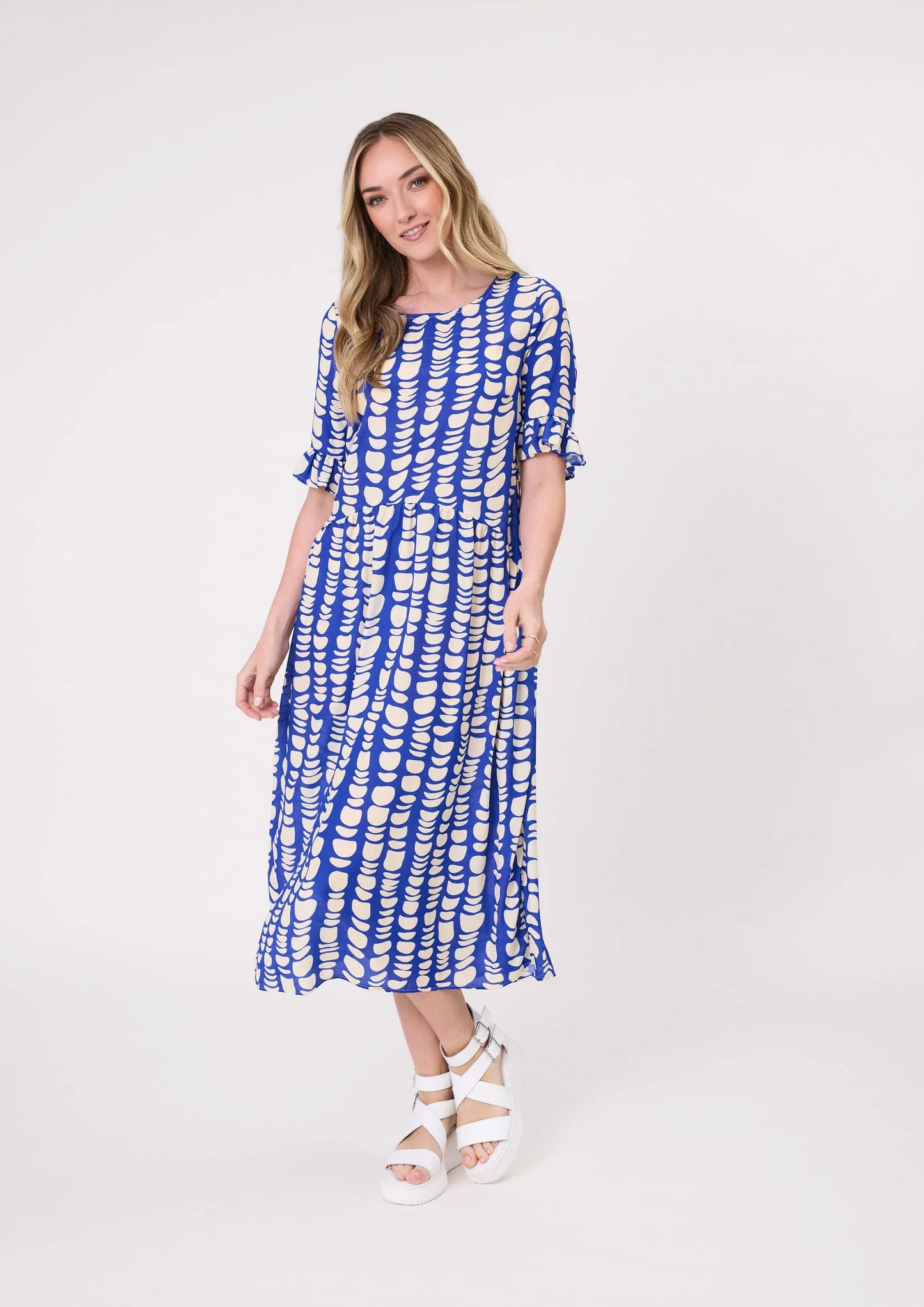 Lemon Tree Design Madonna Dress Cobalt Print