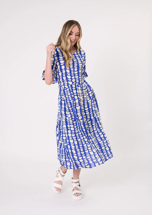 Lemon Tree Design Madonna Dress Cobalt Print
