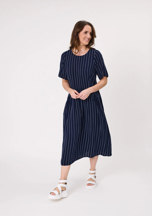 Lemon Tree Design Monroe Dress Navy Stripe