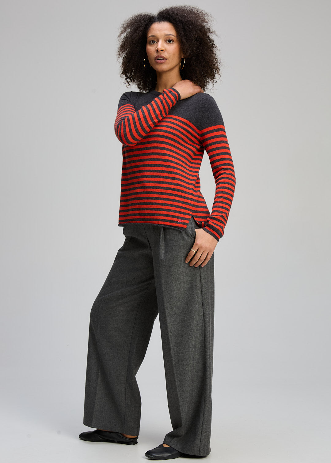 Zaket & Plover Detail Stripe Crew Charcoal