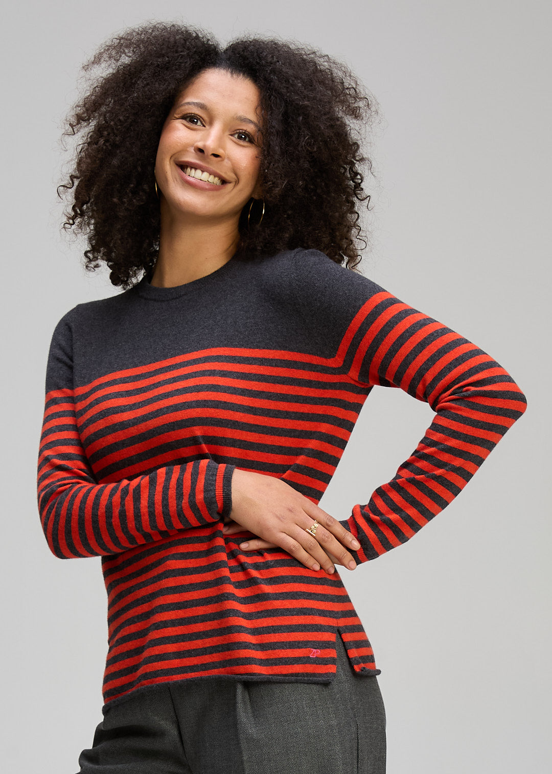 Zaket & Plover Detail Stripe Crew Charcoal