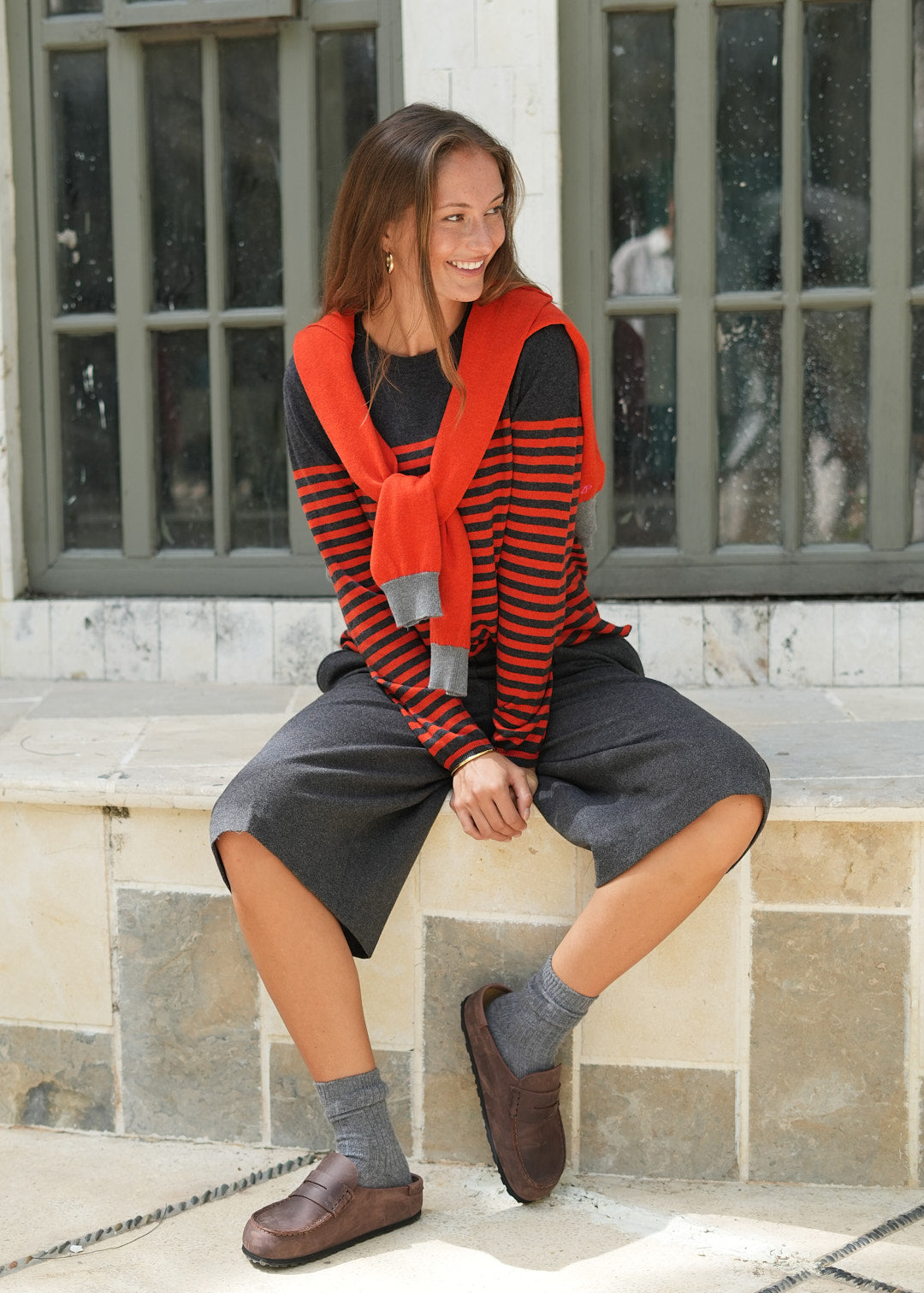 Zaket & Plover Detail Stripe Crew Charcoal